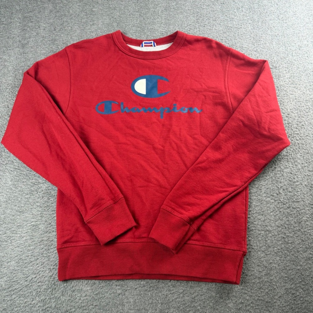 Champion Sweatshirt Mens Small Red Big Logo Crewneck Fleece GF88H